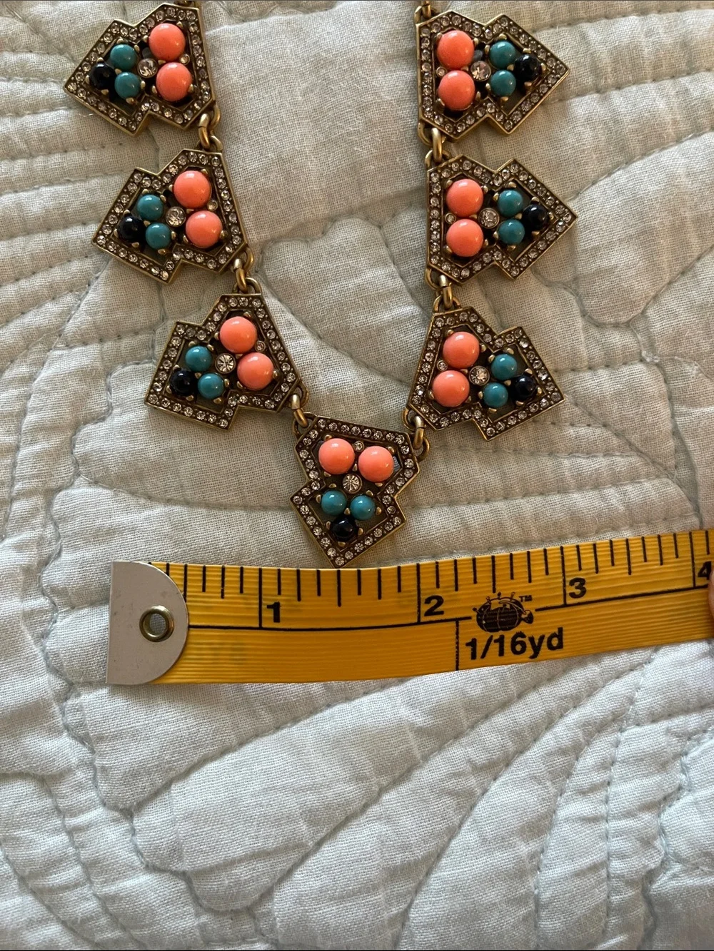 J. Crew Gold-Tone Necklace with Coral and Teal Beads